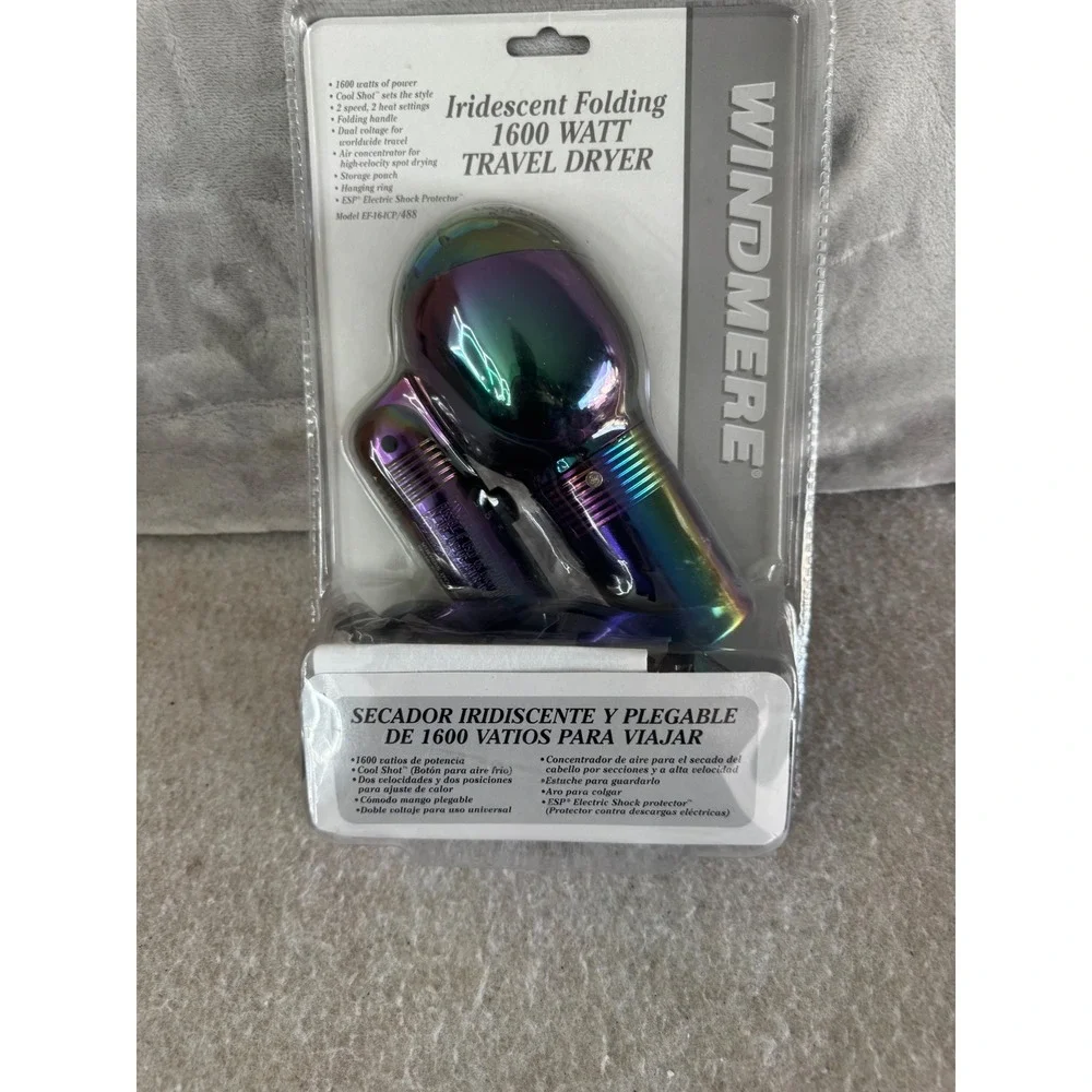 Windmere Iridescent Folding 1600 Watt Travel Hair Dryer Dual Voltage EF-16-ICP